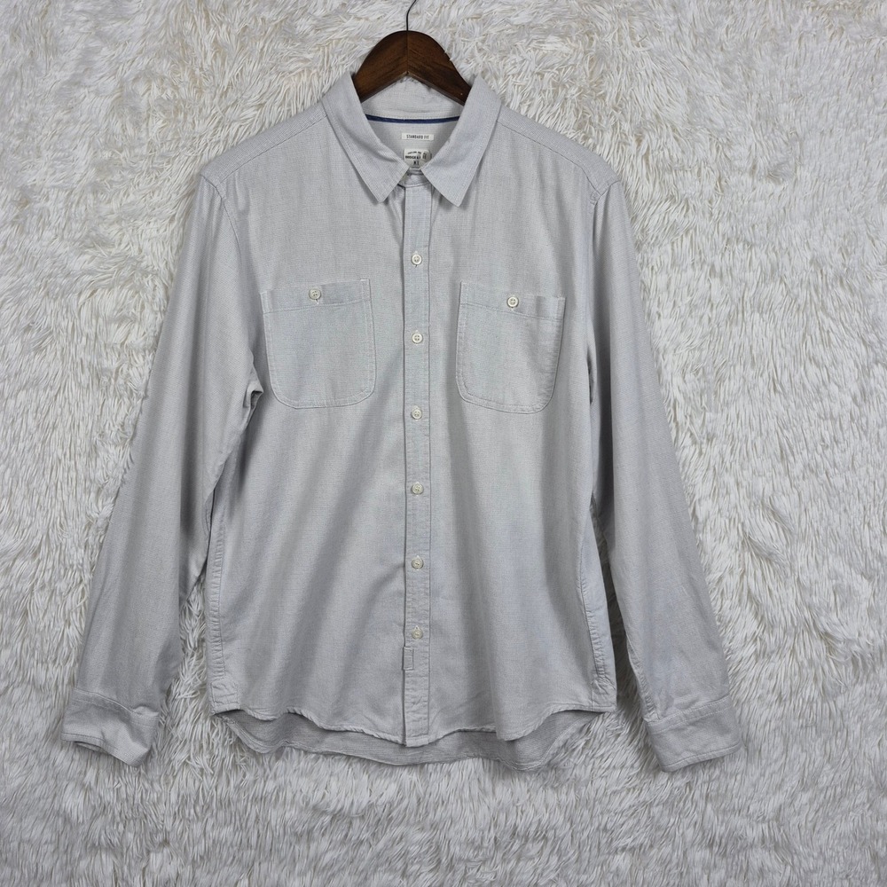 Bridge & Burn Mens Gray‎ Micro Pattern Button Down Shirt Standard Fit Medium